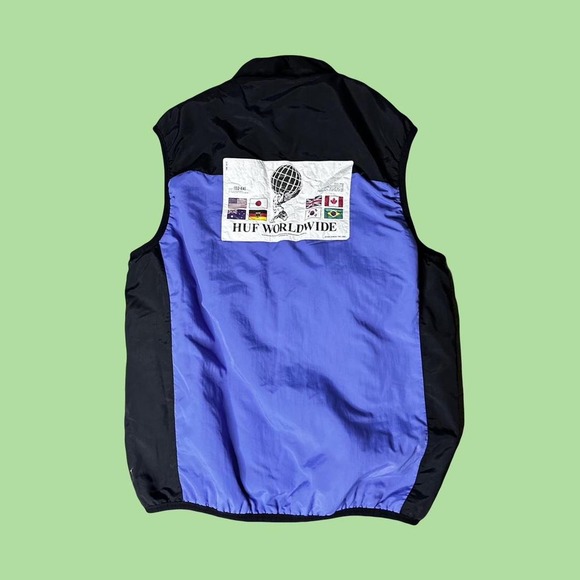 VINTAGE EARLY 2000‘s HUF WORLDWIDE ATLAS REVERSIBLE PURPLE/BLACK VEST SIZE M - Picture 1 of 5